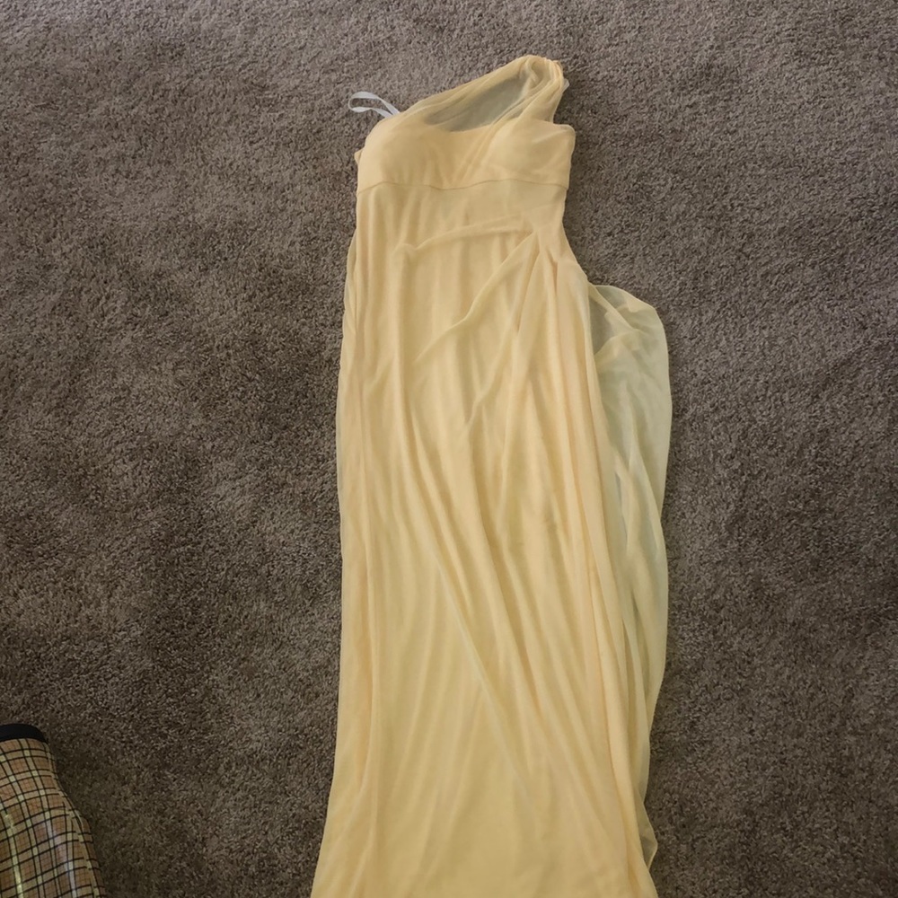 Long Yellow Mesh One Shoulder Illusion Dress